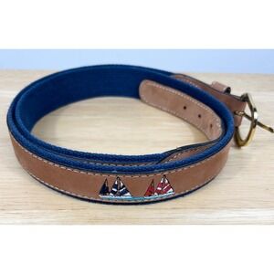 Zep-Pro Embroidered Sailboat Belt Mens 42 Brown Leather Nautical Brass Buckle